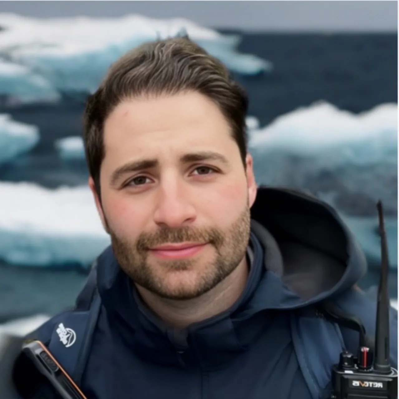 Captain Pavlos Filippakis among Antarctic ice