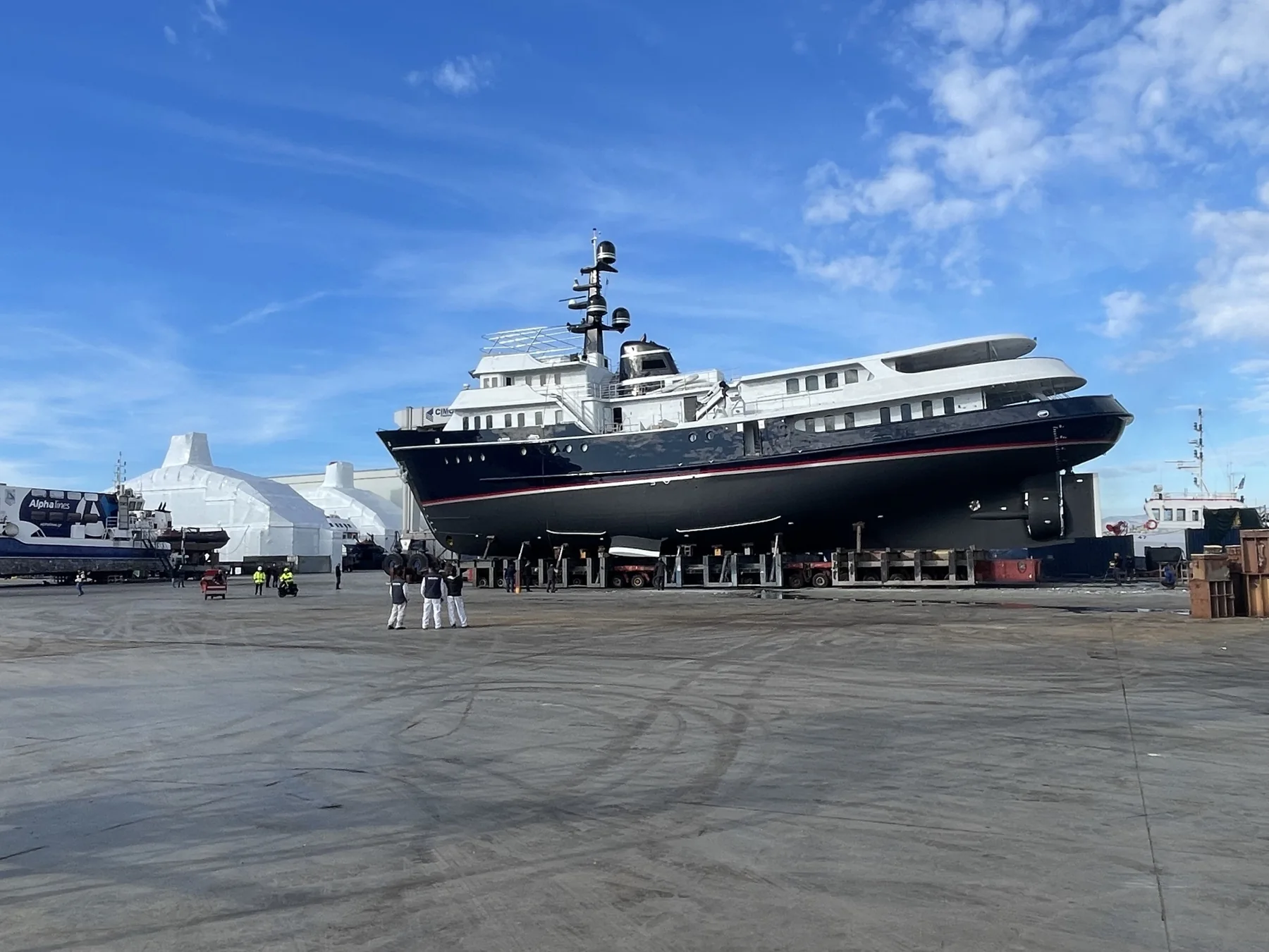 Explorer yacht ashore during refit work