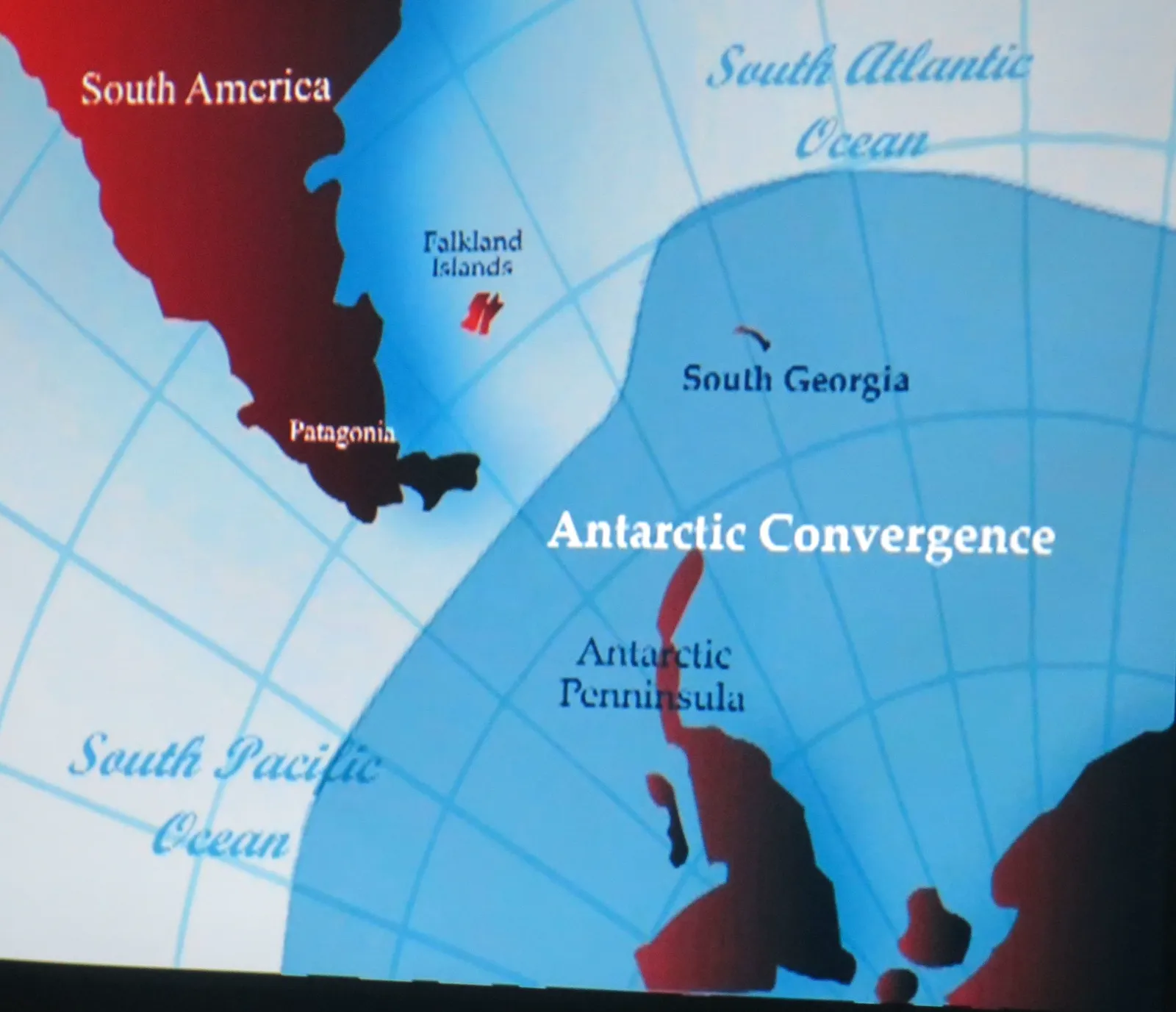 Map showing the Antarctic Convergence around South Georgia