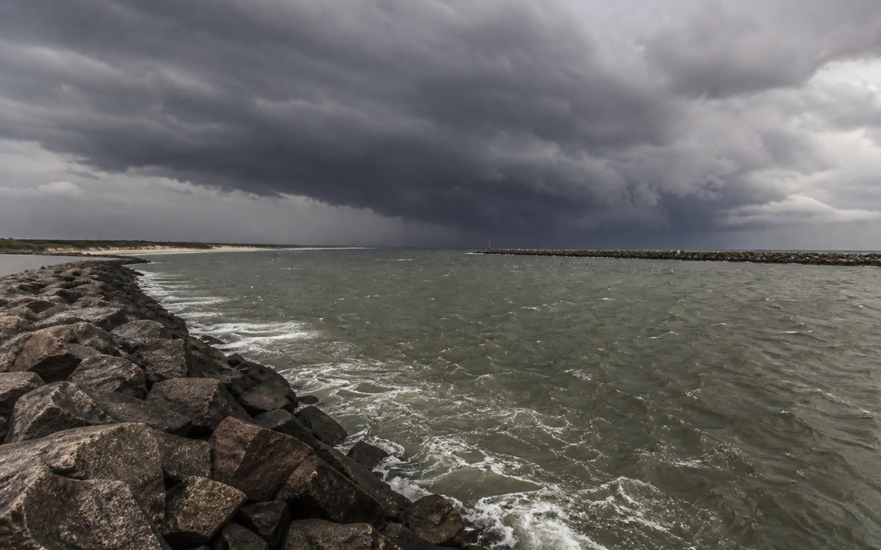 A cold front advancing over the Atlantic entrance to Lagoa dos Patos at Rio Grande